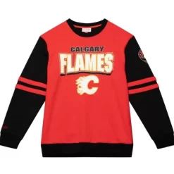 Men Mitchell & Ness Hoodies & Sweatshirts-All Over Crew 2.0 Calgary Flames