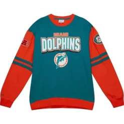 Men Mitchell & Ness T-Shirts & Tops-All Over Crew 2.0 Miami Dolphins