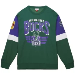 Men Mitchell & Ness Hoodies & Sweatshirts-All Over Crew 3.0 Milwaukee Bucks