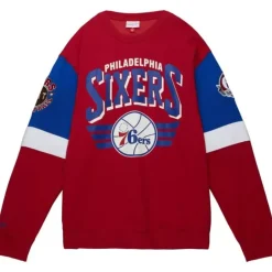 Men Mitchell & Ness Hoodies & Sweatshirts-All Over Crew 3.0 Philadelphia 76Ers