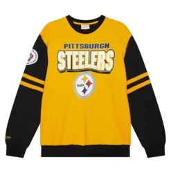 Men Mitchell & Ness T-Shirts & Tops-All Over Crew 2.0 Pittsburgh Steelers