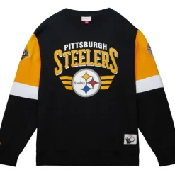 Men Mitchell & Ness Hoodies & Sweatshirts-All Over Crew 3.0 Pittsburgh Steelers