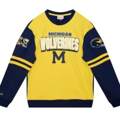 Men Mitchell & Ness Hoodies & Sweatshirts-All Over Crew 2.0 University Of Michigan