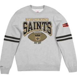 Men Mitchell & Ness Hoodies & Sweatshirts-All Over Print Fleece Crew New Orleans Saints