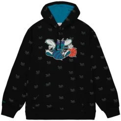 Men Mitchell & Ness Hoodies & Sweatshirts-Aop Fleece Hoodie Charlotte Hornets