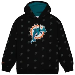Men Mitchell & Ness Hoodies & Sweatshirts-Aop Fleece Hoodie Miami Dolphins