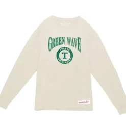 Men Mitchell & Ness T-Shirts & Tops-Arched Logo Lockup Slub Ls Tee Tulane University