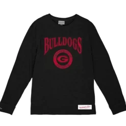 Men Mitchell & Ness T-Shirts & Tops-Arched Logo Lockup Slub Ls Tee University Of Georgia
