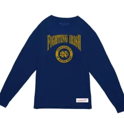 Men Mitchell & Ness T-Shirts & Tops-Arched Logo Lockup Slub Ls Tee University Of Notre Dame