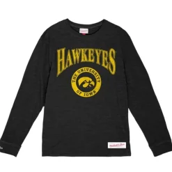 Men Mitchell & Ness T-Shirts & Tops-Arched Logo Lockup Slub Ls Tee University Of Iowa