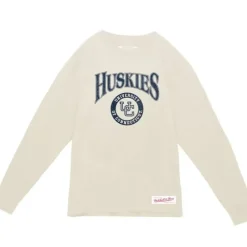 Men Mitchell & Ness T-Shirts & Tops-Arched Logo Lockup Slub Ls Tee University Of Connecticut