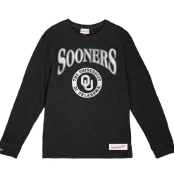 Men Mitchell & Ness T-Shirts & Tops-Arched Logo Lockup Slub Ls Tee University Of Oklahoma