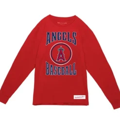 Men Mitchell & Ness T-Shirts & Tops-Arched Logo Slub Ls Tee Anaheim Angels
