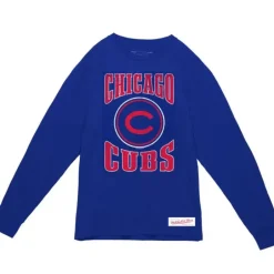 Men Mitchell & Ness T-Shirts & Tops-Arched Logo Slub Ls Tee Chicago Cubs