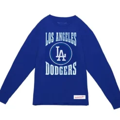 Men Mitchell & Ness T-Shirts & Tops-Arched Logo Slub Ls Tee Los Angeles Dodgers