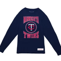 Men Mitchell & Ness T-Shirts & Tops-Arched Logo Slub Ls Tee Minnesota Twins