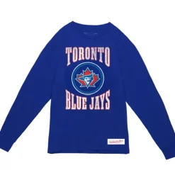 Men Mitchell & Ness T-Shirts & Tops-Arched Logo Slub Ls Tee Toronto Blue Jays