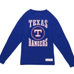 Men Mitchell & Ness T-Shirts & Tops-Arched Logo Slub Ls Tee Texas Rangers