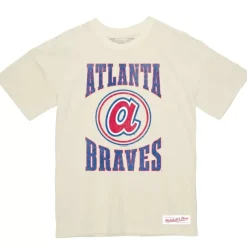 Men Mitchell & Ness T-Shirts & Tops-Arched Logo Slub Tee Atlanta Braves