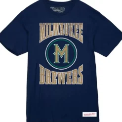 Men Mitchell & Ness T-Shirts & Tops-Arched Logo Slub Tee Milwaukee Brewers