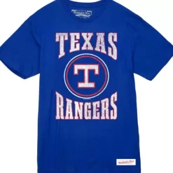 Men Mitchell & Ness T-Shirts & Tops-Arched Logo Slub Tee Texas Rangers