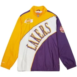 Men Mitchell & Ness Jackets & Outerwear-Arched Retro Lined Windbreaker Los Angeles Lakers
