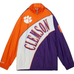 Men Mitchell & Ness Jackets & Outerwear-Arched Retro Lined Windbreaker Clemson University