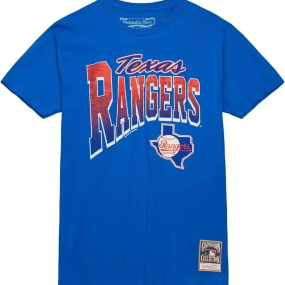 Men Mitchell & Ness T-Shirts & Tops-Arched Vintage Logo Tee Texas Rangers