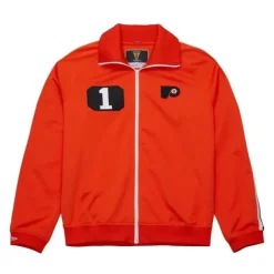 Men Mitchell & Ness Jackets & Outerwear-Authentic Bernie Parent Philadelphia Flyers 1974 Warm Up Jacket