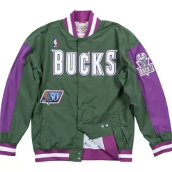Men Mitchell & Ness Jackets & Outerwear-Authentic Warm Up Jacket Milwaukee Bucks 1996-97
