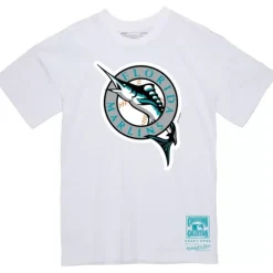 Men Mitchell & Ness T-Shirts & Tops-Basic Logo 1 Tee Florida Marlins