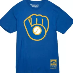 Men Mitchell & Ness T-Shirts & Tops-Basic Logo 2 Tee Milwaukee Brewers