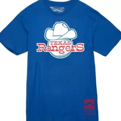 Men Mitchell & Ness T-Shirts & Tops-Basic Logo 1 Tee Texas Rangers