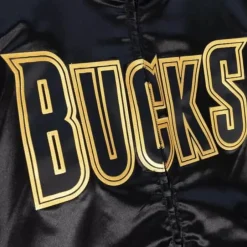 Men Mitchell & Ness Jackets & Outerwear-Big Face 4.0 Satin Jacket Milwaukee Bucks
