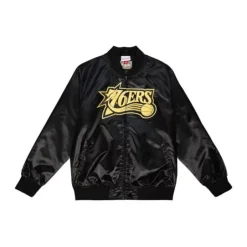Men Mitchell & Ness Jackets & Outerwear-Big Face 4.0 Satin Jacket Philadelphia 76Ers