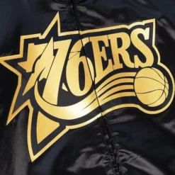 Men Mitchell & Ness Jackets & Outerwear-Big Face 4.0 Satin Jacket Philadelphia 76Ers