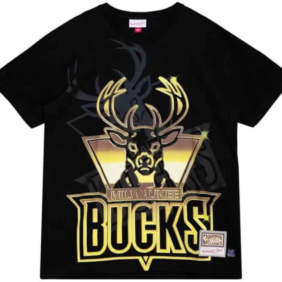Men Mitchell & Ness T-Shirts & Tops-Big Face 4.0 Ss Tee Milwaukee Bucks