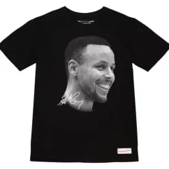 Men Mitchell & Ness T-Shirts & Tops-Big Face B/W Tee Players Association - Nba Stephen Curry