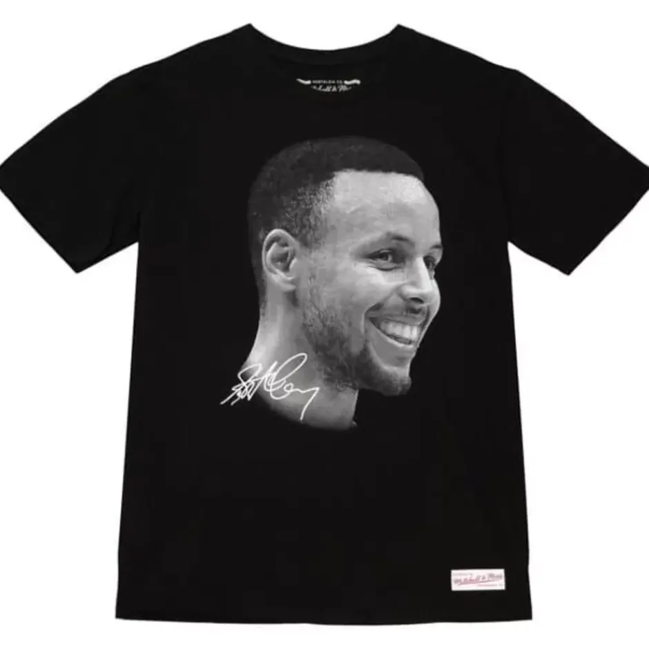 Men Mitchell & Ness T-Shirts & Tops-Big Face B/W Tee Players Association - Nba Stephen Curry