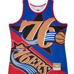 Men Mitchell & Ness T-Shirts & Tops-Big Face Fashion Tank 5.0 Philadelphia 76Ers