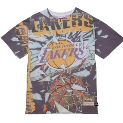 Men Mitchell & Ness T-Shirts & Tops-Big Face Ss Tee 6.0 Los Angeles Lakers