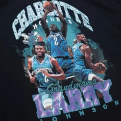 Men Mitchell & Ness T-Shirts & Tops-Bling Ss Tee Hwc Charlotte Hornets Larry Johnson