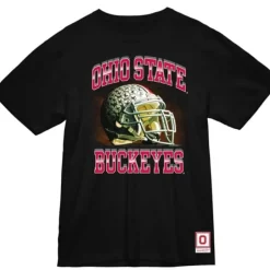 Men Mitchell & Ness T-Shirts & Tops-Buckeye Football Tee Ohio State