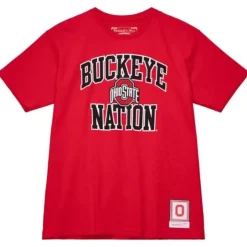Men Mitchell & Ness T-Shirts & Tops-Buckeye Nation Tee Ohio State