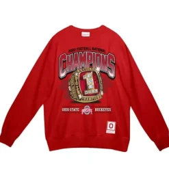 Men Mitchell & Ness Hoodies & Sweatshirts-Buckeye Ring Crew Ohio State