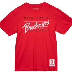 Men Mitchell & Ness T-Shirts & Tops-Buckeye Script Tee Ohio State