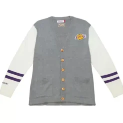 Men Mitchell & Ness Hoodies & Sweatshirts-Cardigan Sweater Los Angeles Lakers