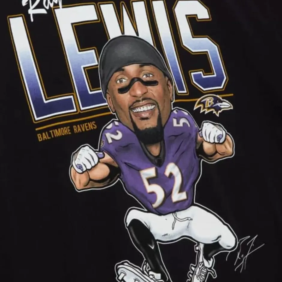 Men Mitchell & Ness T-Shirts & Tops-Caricatures Tee Baltimore Ravens Ray Lewis