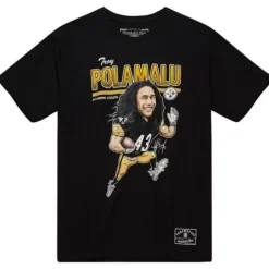 Men Mitchell & Ness T-Shirts & Tops-Caricatures Tee Pittsburgh Steelers Troy Polamalu