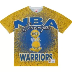 Men Mitchell & Ness T-Shirts & Tops-Champ City Sublimated Ss Tee Golden State Warriors